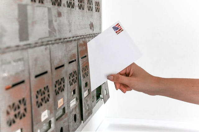 Person putting an envelope into a mail slot